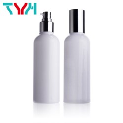 TLR200 Set : White Round Single Layer Bottle with Shinny Silver Cap and Pump